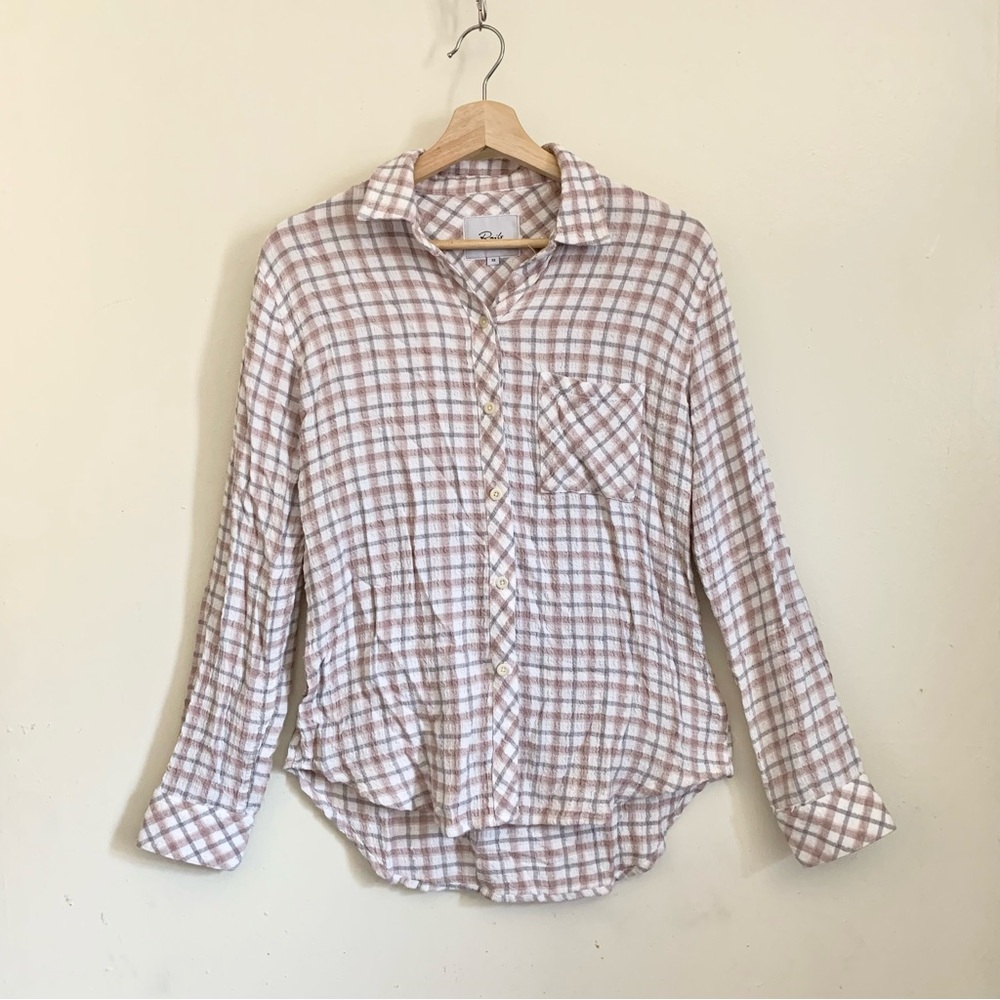 Rails Cream Gray Pink Plaid Button Down Long Sleeves Top XS